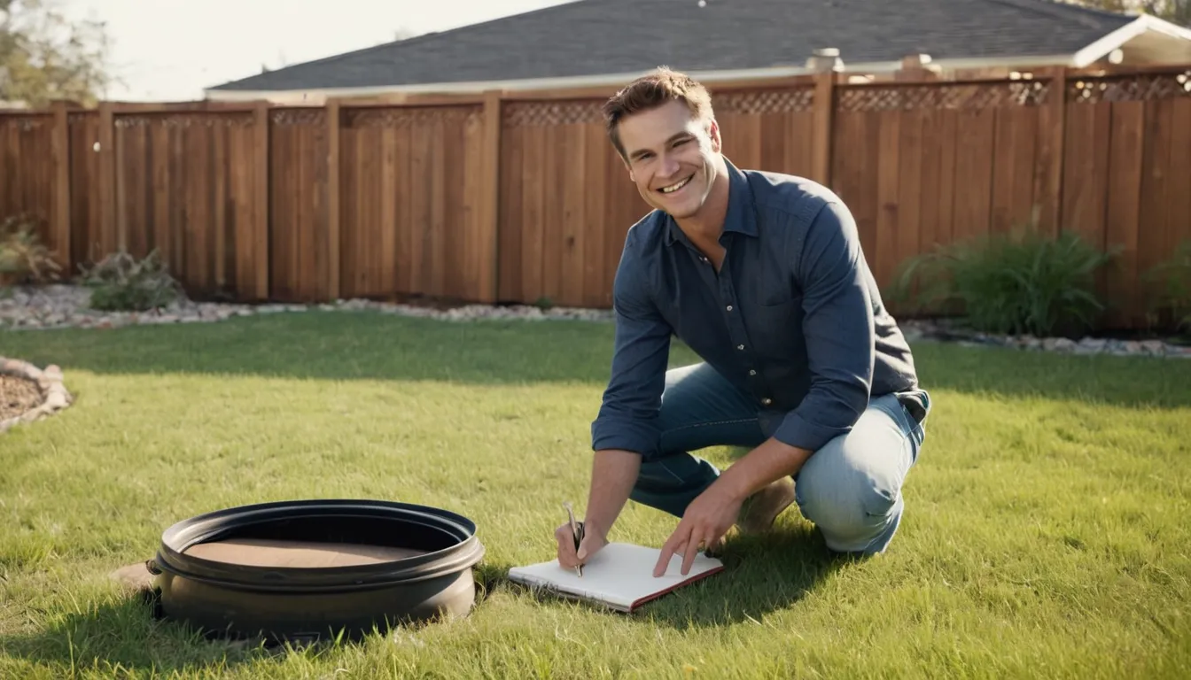 Provider checking a septic tank access lid in a backyard in the Perris area