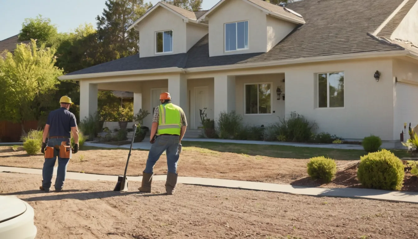 Friendly septic provider talking with a homeowner in Perris beside a home's side yard